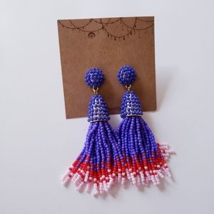 Kevia Purple and Red Beaded Tassel Earrings